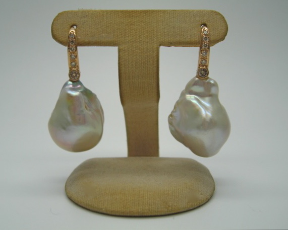 Baroque Cultured Pearl Earrings with Diamond