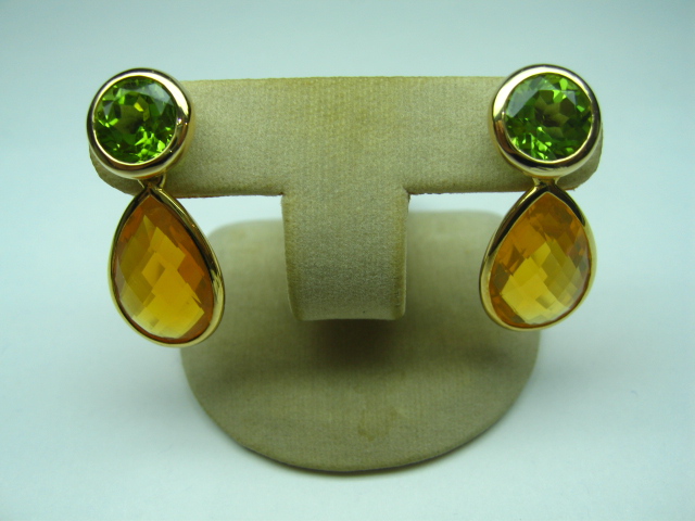 Peridot Earrings and Detachable Fire Opal Ear-hangers