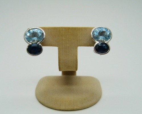 Aquamarine and Blue Sapphire Earrings