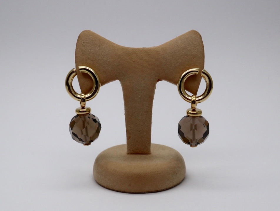 Circular Earrings with Detachable Smoky Quartz Hangers