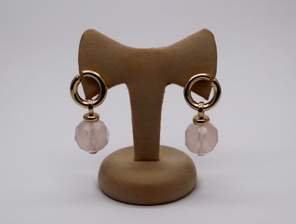 Circular Earrings with Detachable Rose Quartz Hangers