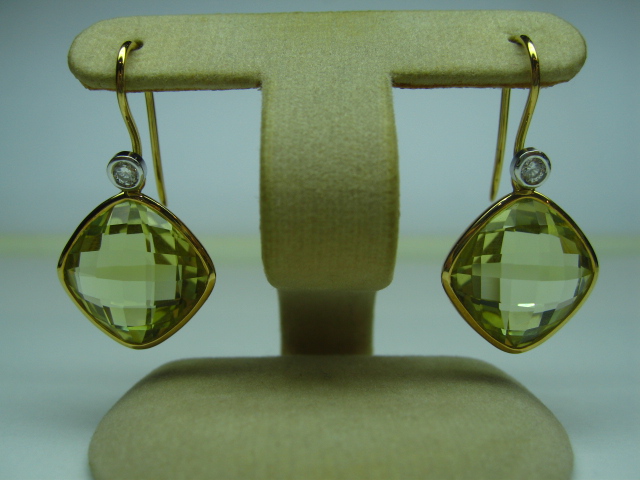 Detachable Lemon Quartz Ear-hangers with Diamond Ear-wires 