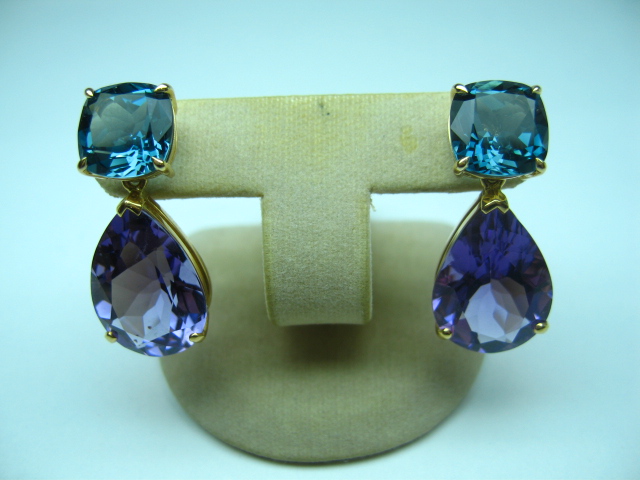 Blue Topaz Earrings and Detachable Amethyst Ear-hangers