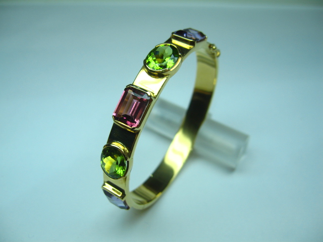 sterling silver Bangle with Multi-Colour Gemstones