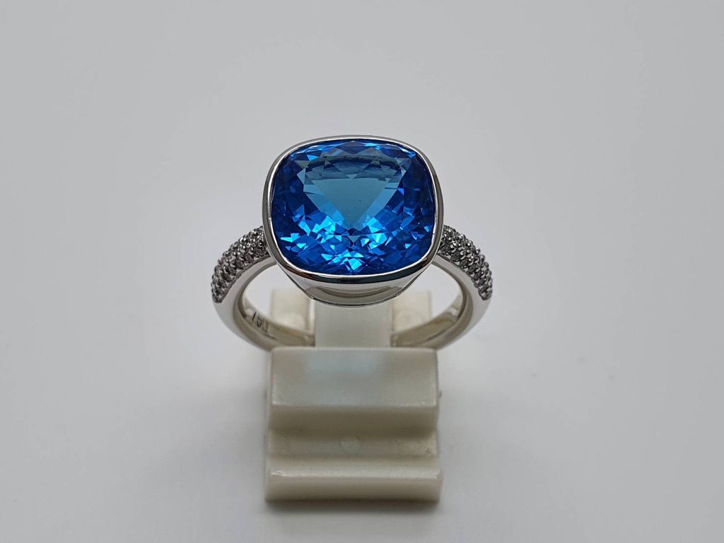 Blue Topaz with Diamond Ring