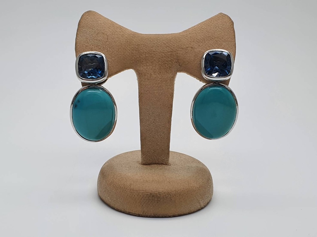 Blue Topaz Earrings with Detachable Turquoise Ear-hangers