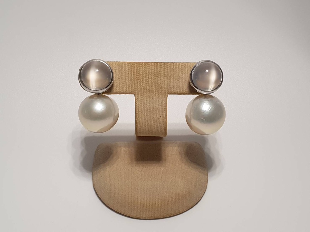 Moonstone Earrings with Detachable Fresh water Cultured Pearl Ear-hangers 