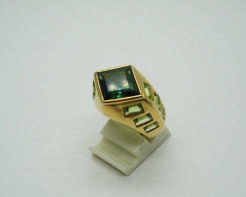 Green Tourmaline with Peridot Ring